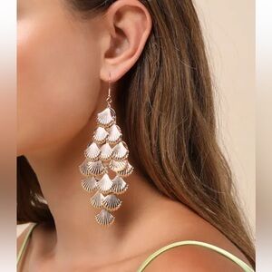 Lulu's Gold and White Layered Shell Drop Earrings